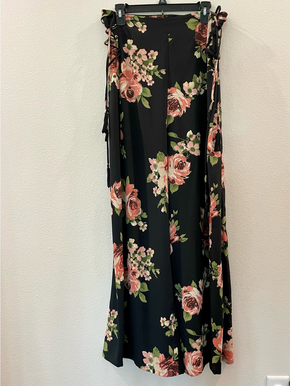 Band of Gypsies Black very high, waisted pants with Pink Rose Print